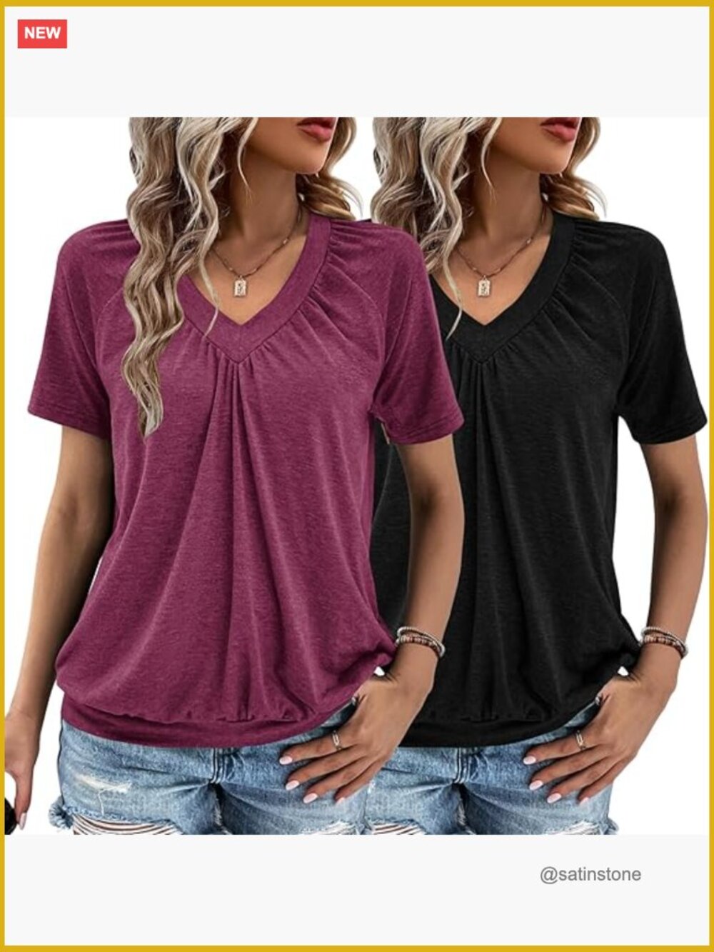 2 Pack V Neck Short Sleeve Ruched Tops for Women Casual Summer Tees